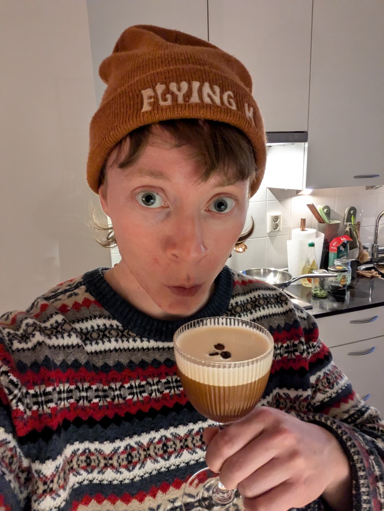 selfie with an espresso martinin cocktail